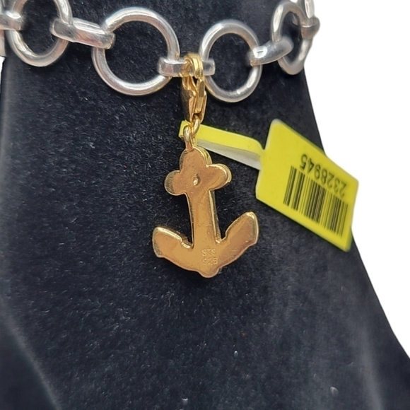 NWT .925 Sterling Silver Gold Cubic Zirconia Anchor Bracelet Charm (Charm Only) - Picture 4 of 4